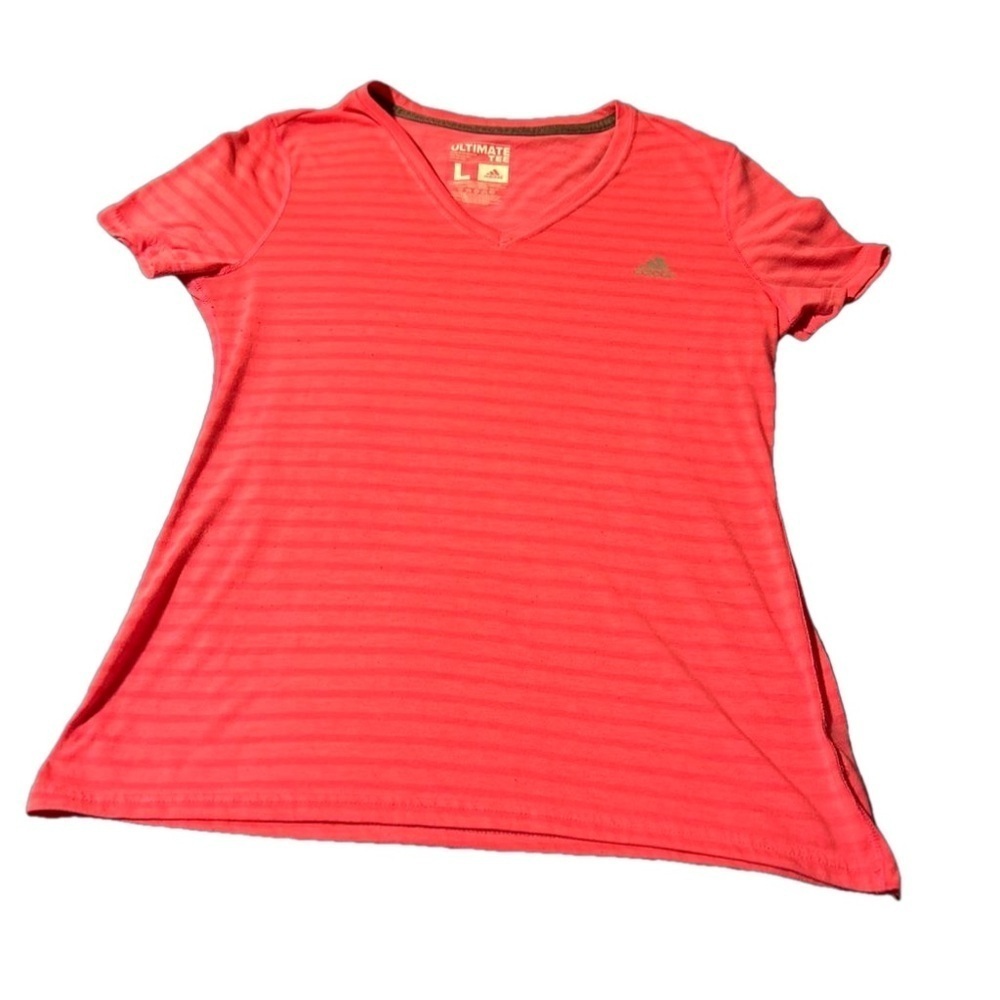 Adidas V-neck Pink Striped T-Shirt Size Large